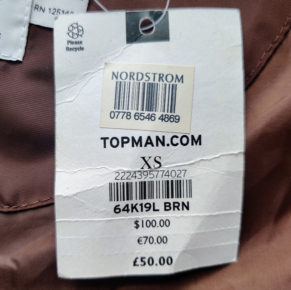 TOPMAN Bomber Jacket XS Brown Satin Lightweight Men's NWT - Picture 8 of 11